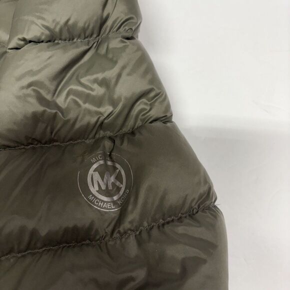 Michael Kors Womens Packable Hooded Down PufferJacket Size M Olive Logo Back Zip - Picture 8 of 16